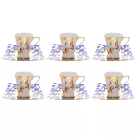 Набор чайных пар из фарфора Falkenporzellan Tosca Blueshade Gold на 6 персон